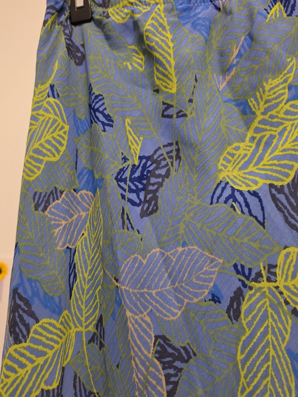 Blue and Lime Green Chartreuse Leaf-Print Maxi Skirt